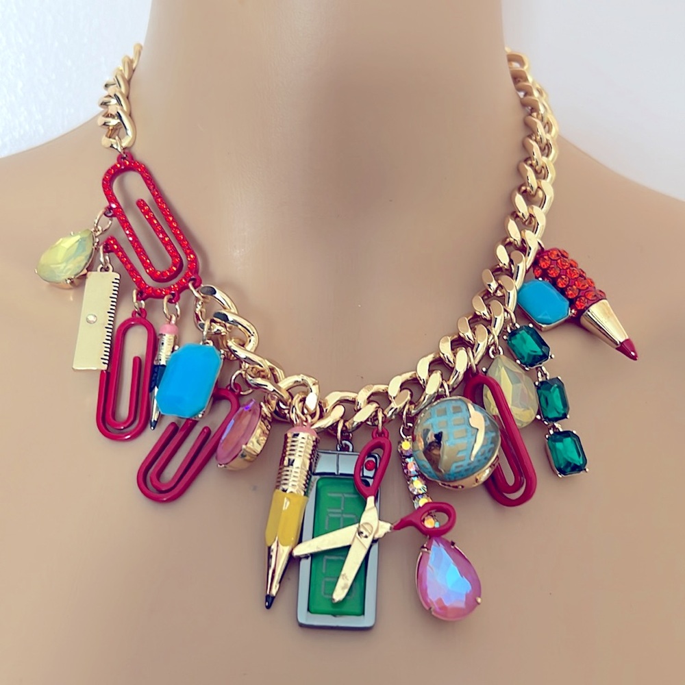 New Betsey Johnson Faux Stone Back To School Statement Necklace - Picture 7 of 8